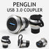 PENGLIN 2Pack USB 3.0 Panel Mount Coupler, USB Pass Through Connector, Female to Female Bulkhead Extension Adapter with Water/Dustcap