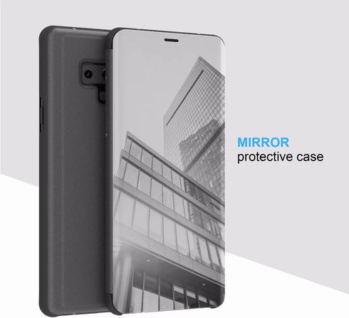 Omorro Case for Galaxy Note 9, Luxury Clear View Electroplate Mirror Flip Wallet