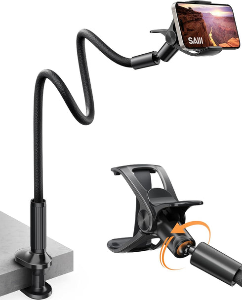 SAIJI Gooseneck Phone Holder for Bed Overall Length 38.6 Flexible Leather Wrapped Arm