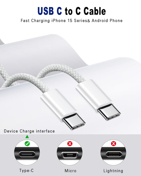 USB C to USB C Cable, 2Pack USBC to USBC Cable 6FT 60W Type C Charger C to C Cable Fast Charging Cord for iPhone 15/15 Pro/15 Pro Max/15 Plus Samsung S23 Note 20 MacBook Air