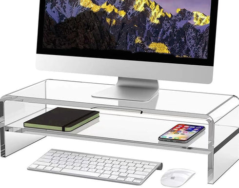 Acrylic Monitor Stand, 2 Tier Riser with Storage Shelf, Clear, 16/20 Inch,