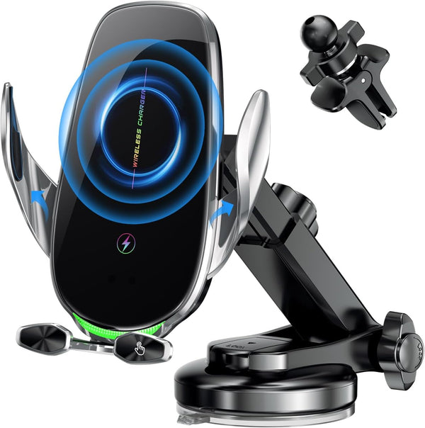 Memofo Wireless Car Charger Mount, 15W Fast Auto-Clamping Phone Holder for iPhone 14 13 12 11 Pro Max, Samsung