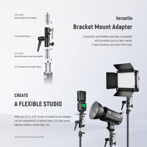 NEEWER H Type Camera Flash Bracket Mount with Umbrella Softbox Holder, 180° Swivel Adjustable Light Stand Adapter