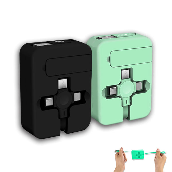 2 Pcs 3 in 1 Charging Cable, Three in One Retractable Multi Charging Cable with USB C(Type-C)/Micro USB, Phone Holder,