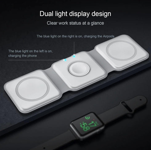 Magnetic Wireless Charging Station 3-in-1, Foldable Fast Charger for iPhone 15/14/13/12 Pro Max, Smart Watch and Ear