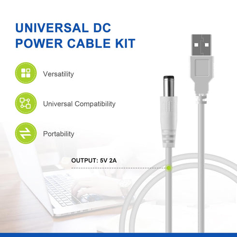 LANMU 5V DC Power Cable with 9 Interchangeable Plugs, Universal USB to DC Jack for Massage Wands, Routers, Speakers &