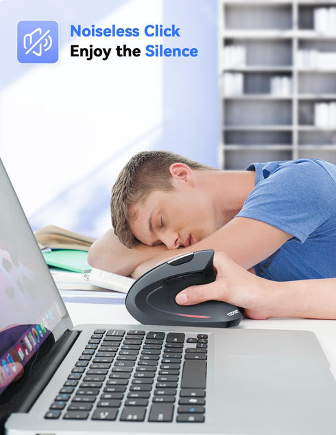 TECKNET Ergonomic Wireless Mouse - 4800 DPI Silent Mouse with 5 Adjustable DPI, 2.4G Vertical Mouse, Grey