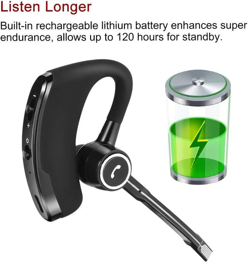 V8s Bluetooth Headset: Wireless Earpiece with 120H Standby, Clear Voice Capture, In-Ear Design for Business &