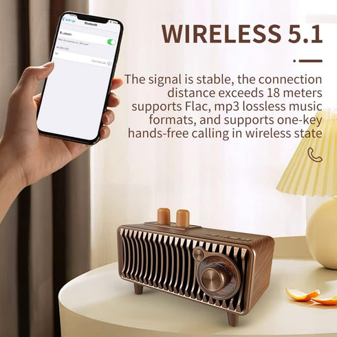 Retro Bluetooth Speaker, Vintage Radio Walnut Wood Rotary FM Radio, 20W Dual Speakers Stereo, U Disk/TF Card/Aux Music