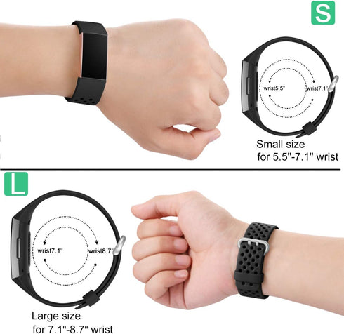 Wepro Black Band Compatible with Fitbit Charge 4/3 for Men and Women, Waterproof Breathable Sport Strap, Small