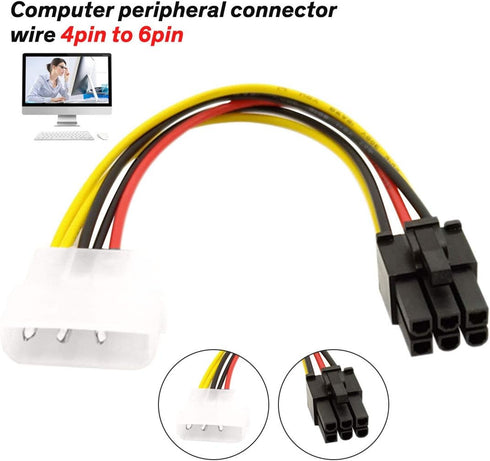 4-Pin Molex to 6-Pin PCI-Express Adapter Power Cables, 4-Pin Male to 6-Pin PCI-Express Female Graphics Card Cable