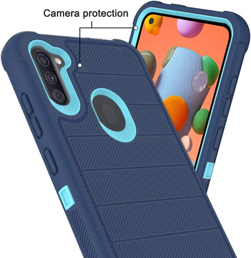 Samsung Galaxy A11 Phone Case, Cobalt Blue/Blue, Heavy Duty 3 Layer Shock Proof Protective Cover with HD Screen