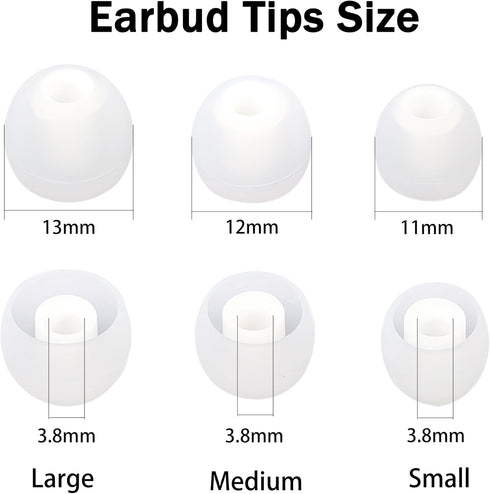 Earbud Replacement Tips Silicone Covers for Most In-Ear Earbuds (Inner Hole 3.8mm -5.1mm) - 18 Pairs S M L
