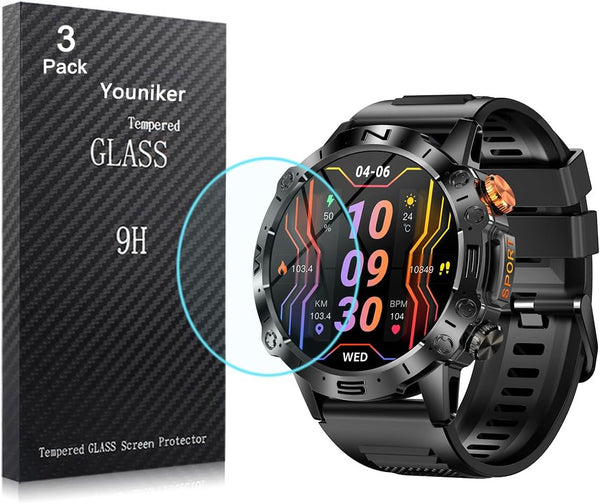 3 Pack Compatible with FOXBOX ST19 Smart Watch 1.43 inch Screen Protector, Tempered Glass for LIGE Smartwatch