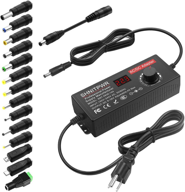 SHNITPWR 144W Universal Power Supply, Adjustable DC 36V 30V 24V 20V 19V 14V 12V 9V AC/DC Adapter, 100V~240V AC to DC