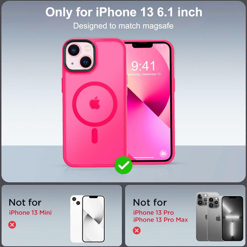 BossKiss Slim Translucent Matte iPhone 13 Case - Hot Pink, Anti-Fingerprint, Shockproof, with Screen+Camera Protector,