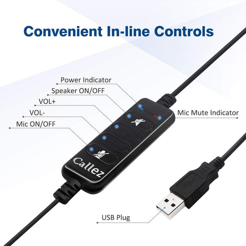 USB Headset with Microphone, Noise Cancelling & Audio Controls, Stereo Computer Headphones for Office