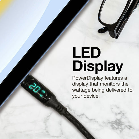 BoxWave TIMMKOO Q3E MP3 (6ft) (100W), Cable Compatible with Player - PowerDisplay PD Cable - USB-C to USB-C LED Wattage