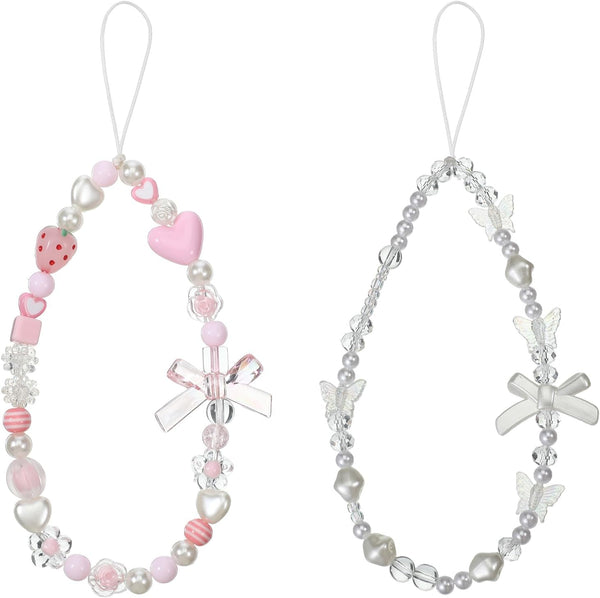 Hpmjz 2 pcs Beaded Camera Wrist Strap Phone Charms Straps Cute Pearl Digital