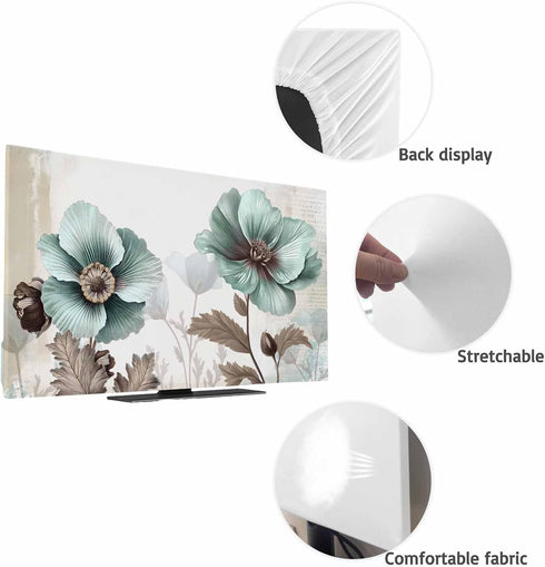 Yukro 65 Inch, 57"x32" Blue Broccoli Indoor TV Dust Cover, Vintage Victorian Style Flowers Elastic TV Dustproof Cover