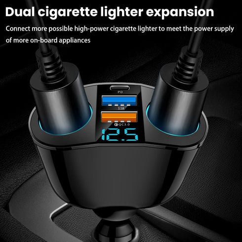 Cigarette Lighter Splitter, USB 2.4A & QC3.0 Type C with 2 Socket Adapter for iPhone 14/13/12/11 (A+C 66W)