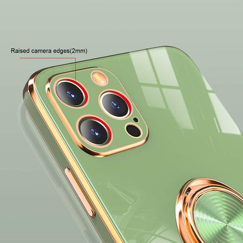 aowner Ring Holder Case for iPhone 12 Pro Max, Shiny Plating Rose Gold Edge, 360 Degree Rotation Kickstand, Slim TPU