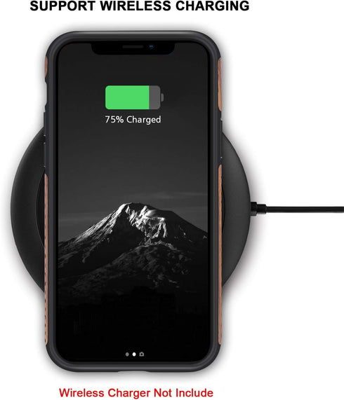 TENDLIN Black Compatible with iPhone 11 Case, Wood Grain with Carbon Fiber Texture Design Leather Hybrid