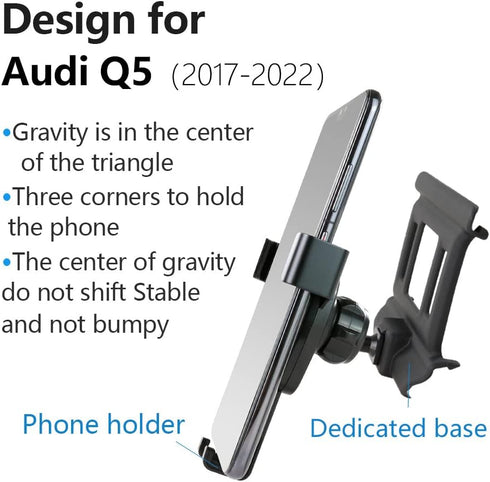 Car Phone Holder for 2017-2024 Audi Q5, 2018-2024 SQ5 Sportback - Mobile Cell Phone Mount, Navigation Bracket