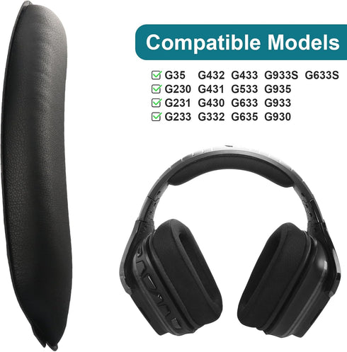 G933 Replacement Headband Pads Repair Parts Compatible with Logitech G633 G933 G635 G935 G633S G933S Gaming Headset Comfort Protein Leather and Soft Memory Foam Top Headband