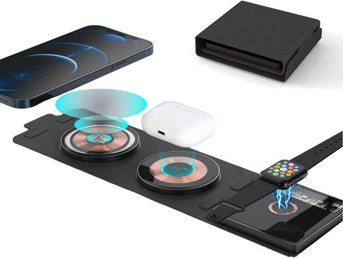 Dual 15W 3 in 1 Apple Charging Station, Foldable Fast Charger for iPhone, Watch, AirPods, Compatible with iPhone
