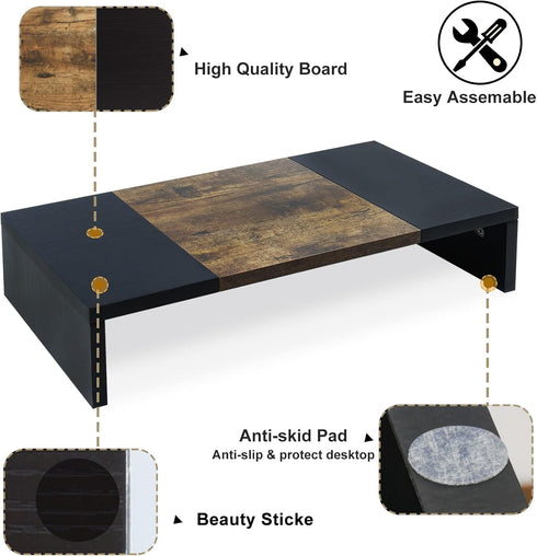 20 inch TEAMIX Monitor Riser, Sturdy Wood Desktop Riser for TV/PC/Laptop/Printer, TV Riser Stand Computer Shelf