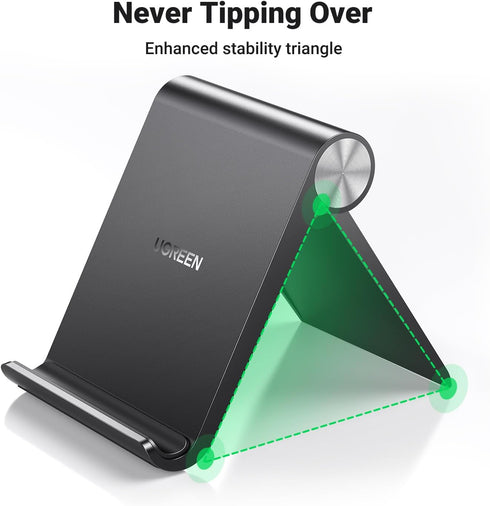 UGREEN Portable Cell Phone Stand for Desk, Adjustable Angle Holder, Compatible with iPhone 15 Pro Max, Mini, Black