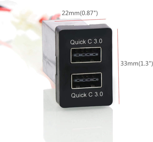 QC3.0 Dual USB Power Socket - Quick Charge Car Charger Adapter for Smart Devices, Compatible with Toyota