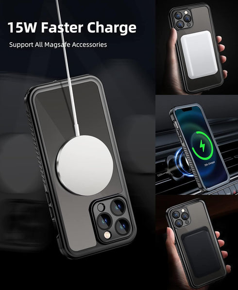 Beeasy for iPhone 14 Pro Case - Waterproof 360 Degree Protective Case Compatible with MagSafe (Black)