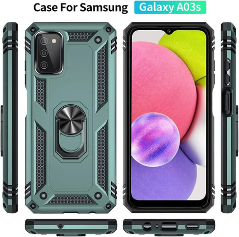 Yiakeng Samsung A03S Case with HD Screen Protector, Military Grade Protective Case with Ring for Galaxy A03S (Dark