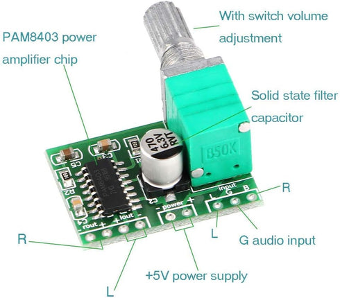 HiLetgo Mini 3W+3W DC 5V Audio Amplifier, Dual-Channel PAM8403 Stereo Power Amp Module for DIY Portable