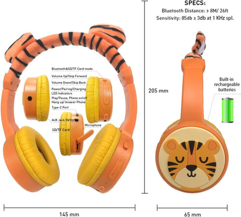 Kids Bluetooth Headphones, Wireless with MIC, Bluetooth 5.3, Stereo Sound, 85dB Volume Limited, for iPad Tablet