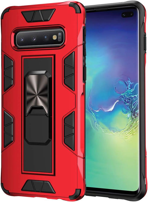 Samsung Galaxy S10 Case | Military Grade Shockproof with Kickstand and Built-in Magnetic Car Mount (Red)