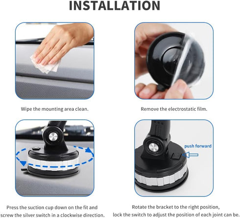 Car Phone Holder Mount: Suction Cup Stand for Universal Dashboard/Windshield, One-Button Pop-up (Black)