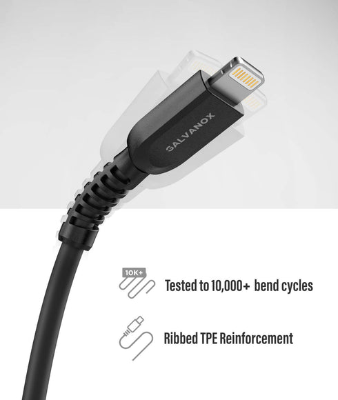 GALVANOX Short Lightning Charging Cable, 3 Pack, Apple MFi Certified USB C to Lightning, 1ft Braided Charger Cords
