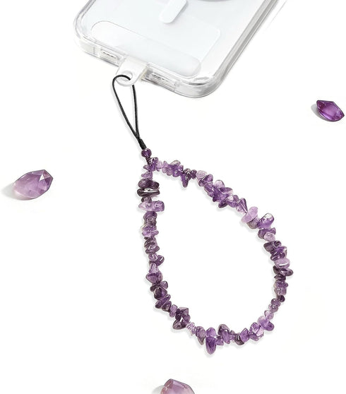 Oxuqret Healing Crystal Phone Wrist Strap with Pad, Beaded Crystal Bracelet Lanyard for