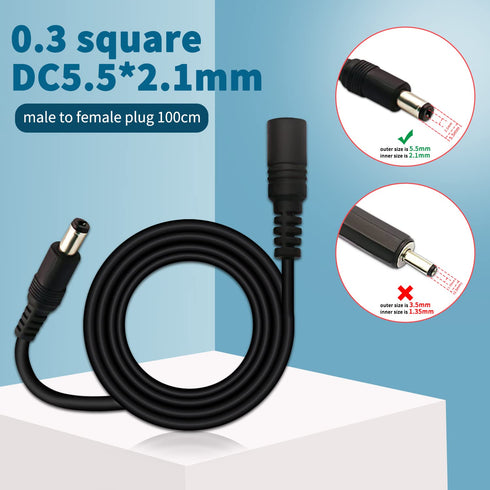 5Pcs Male to Female DC Extension Cable - 3.3ft/1Meter, 5.5mm x 2.1mm for CCTV Security Camera and LED Light Strips