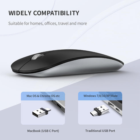 Uiosmuph G11 Wireless Mouse, USB C Rechargeable Computer Mouse, Slim Silent Mice 2.4GHz Optical for Laptop/Mac/PC