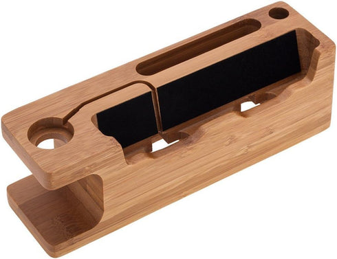 MOOZO Bamboo Wood Desktop Charging Dock Station Charger Holder for iPhone 16 15 14 13 12 11 Pro Max Apple Watch