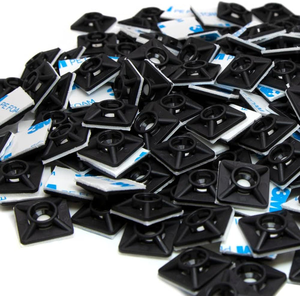 Maxxima 0.75 Inch Zip Tie Mounts - Black, 200 Pack, Cord Management Desk Cable Organizer with 3M Tape