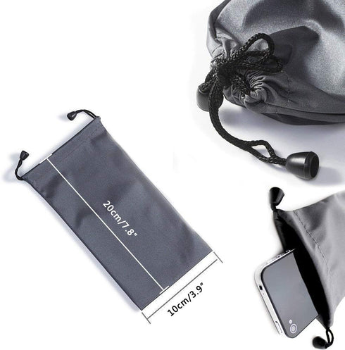 AKOAK Microfiber Waterproof Drawstring Pouch, Soft Storage Bag for Cell Phones, Power Bank and More, Grey, Pack of 6