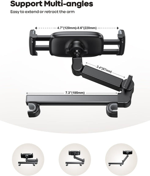 Lamicall Car Headrest Tablet Holder, Adjustable 3 in 1 Extension Arm for 4.7-11" Tablets, Black