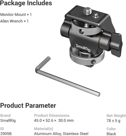 SMALLRIG Monitor Holder Mount for 5" and 7" Monitors, Swivel and Tilt Adjustable with Cold Shoe - 2905