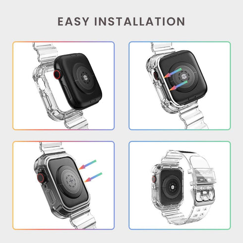 Clear Watch Band for Apple Watch 42mm 44mm 45mm, Transparent Crystal Bumper Case Compatible