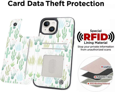 uCOLOR Compatible with iPhone 13/14 6.1 Inch Wallet Case, Card Holder Folio Flip PU Leather Kickstand with RFID
